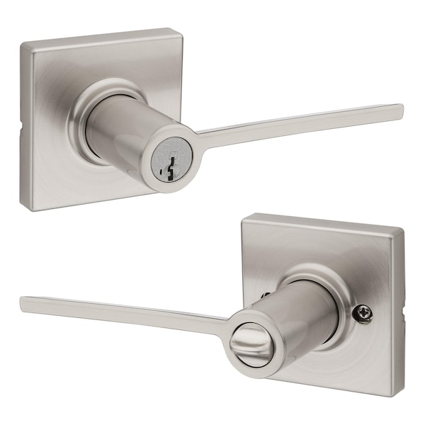 Kwikset Ladera Lever with Square Rose Entry Door Lock SmartKey with 6AL Latch, RCS Strike Satin Nickel Finish 405LRLSQT-15S - main